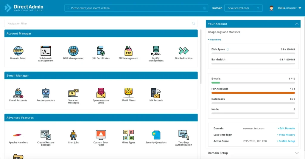 محیط داخلی دایرکت ادمین